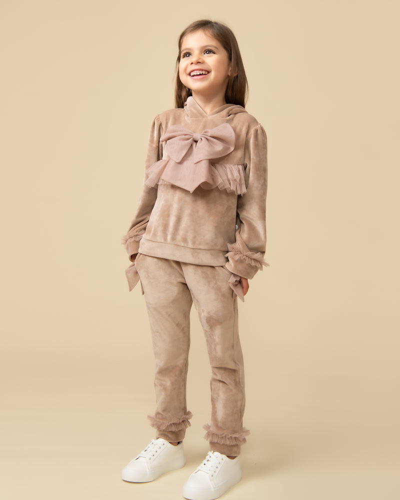 Caramelo Velour Tracksuit With Tulle Bow