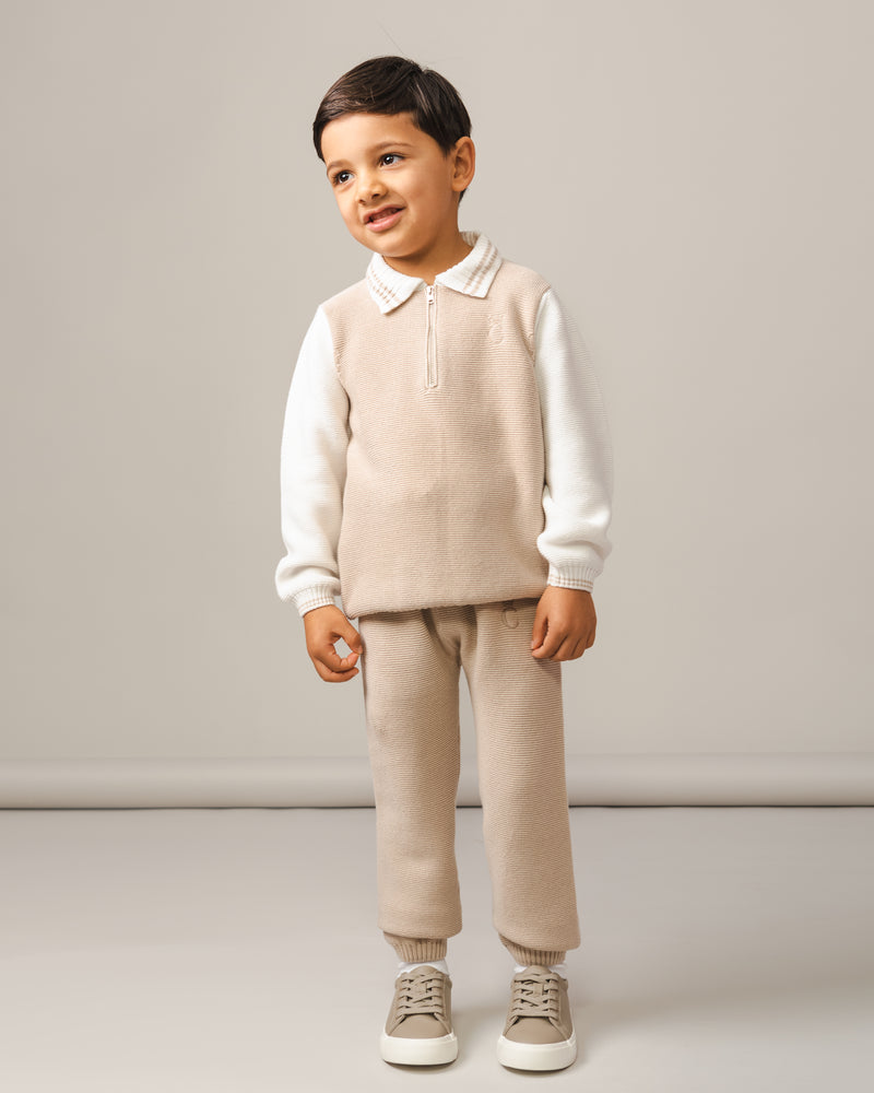 Caramelo Boys Knitted Zip Neck Polo Set