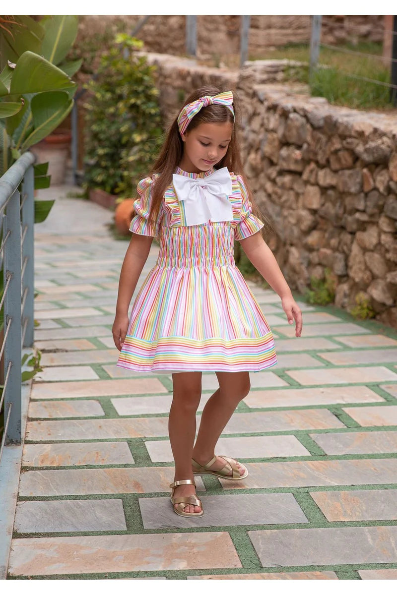Rochy Multicolour Stripes Bow  Dress