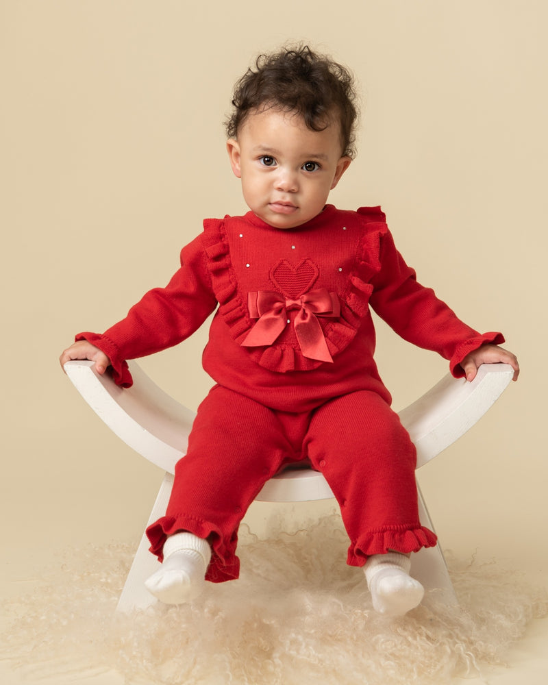 Caramelo Knitted Heart Frill Diamante Romper