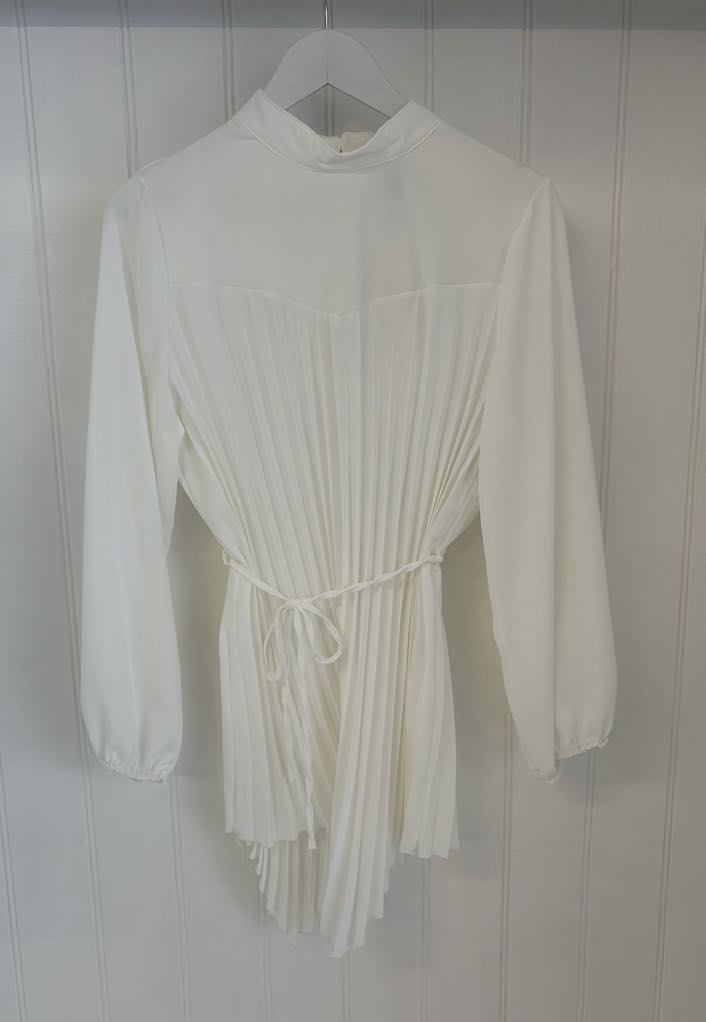 Lucy Cream Long Sleeve Pleated Dress