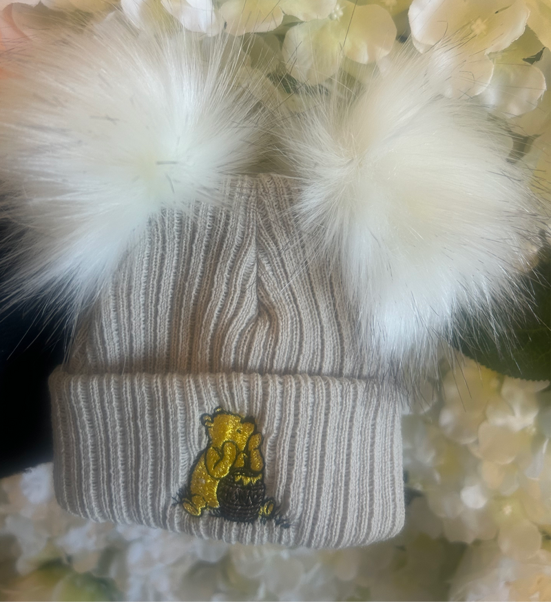 Double Pom Pom Bear Baby Hat