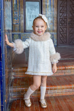Naxos AW24 Girls Cream Tweed Fur Dress