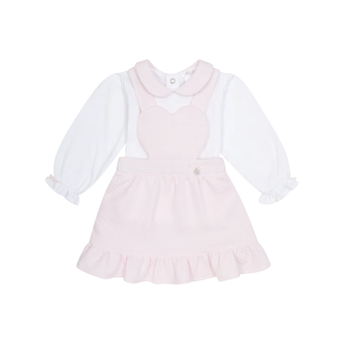 Pink deolinda hearts and stars dbi25714 dress with white long-sleeve shirt on a white background