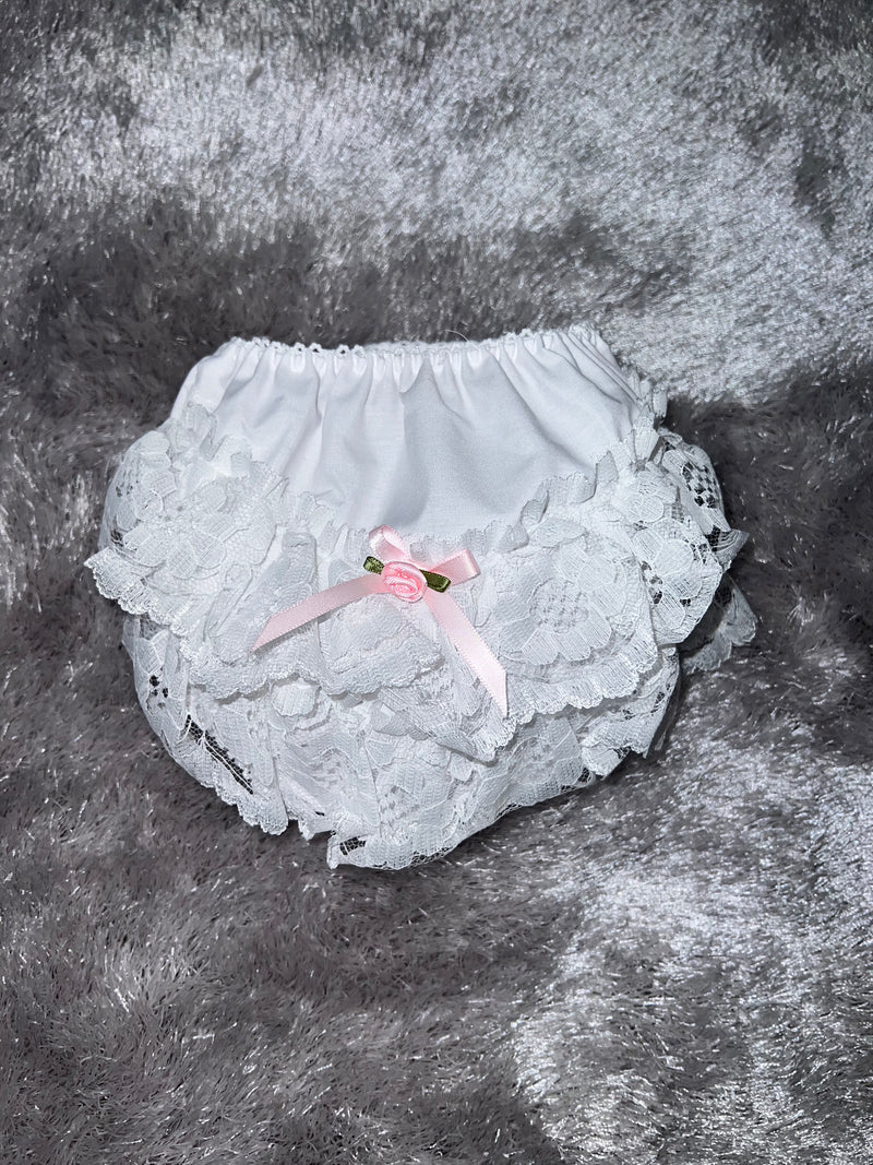 White Frill Pant With Pink Bow Detail