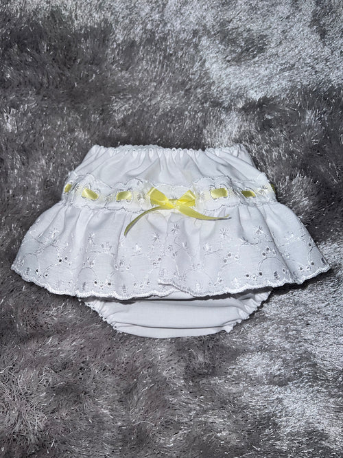 White Frill Pant With Lemon Bow Detail