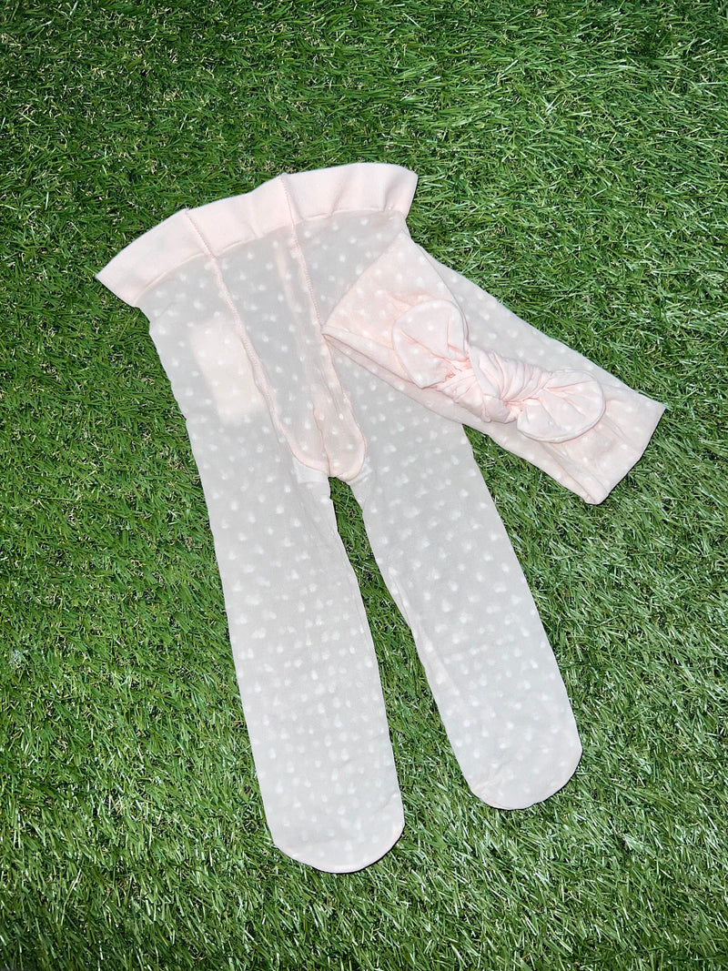 Mayoral Pink Summer Tights with Matching Bow Head Bandu