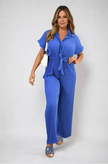 Lola Royal Blue Pleated Wide Leg Jumpsuit