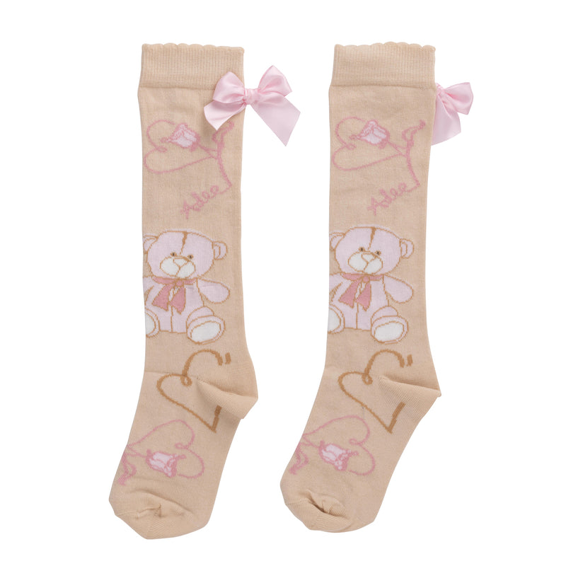 A Dee AW24 Teddy Print Knee High Socks
