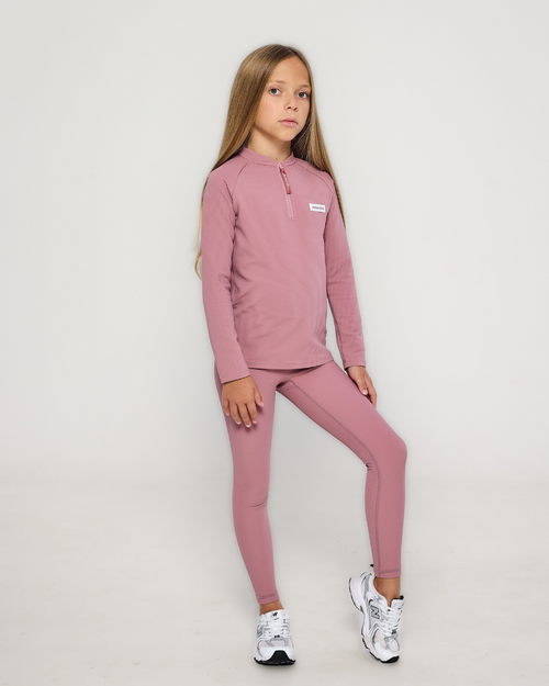 ansando ribbed pink legging set with long sleeve quaterzip