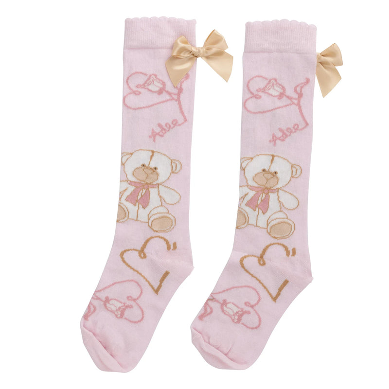 A Dee AW24 Teddy Print Knee High Socks