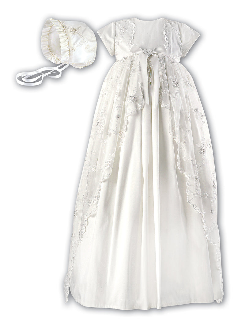 Sarah Louise Silk Christening Gown With Bonnet *