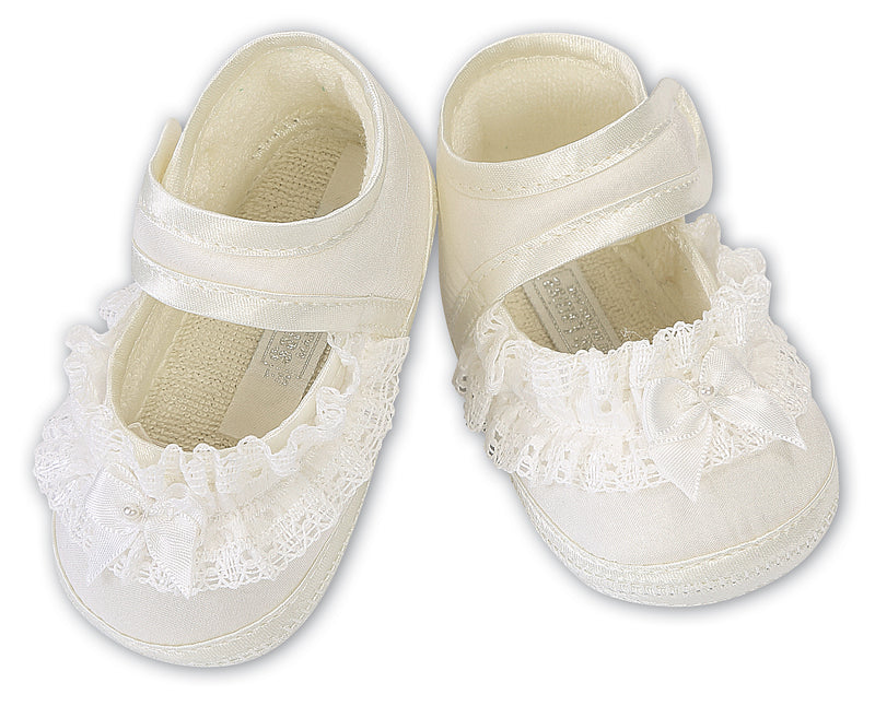 Sarah Louise Girls Bow Christening Shoes Ivory 004424MP