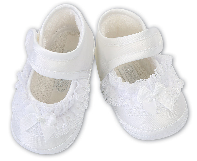 Sarah Louise Girls Bow Christening Shoes White 004424MP
