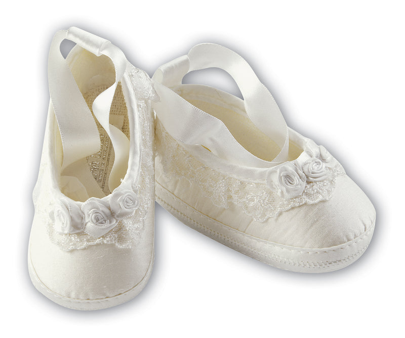 Sarah Louise Girls Christening Shoes Lace Ivory 004434