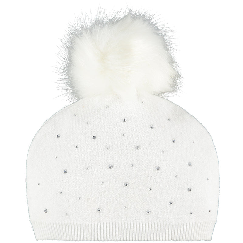 Little A AW21 Sparkle Pom Pom Knitted Hat Bright White LW21907
